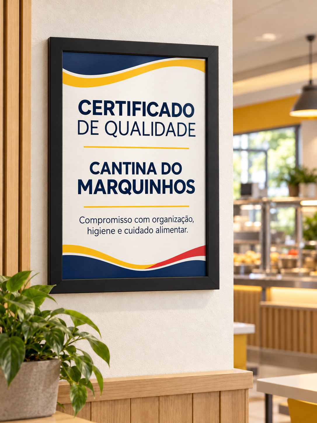 Certificado de Qualidade da Cantina do Marquinhos em uma área de cantina profissional